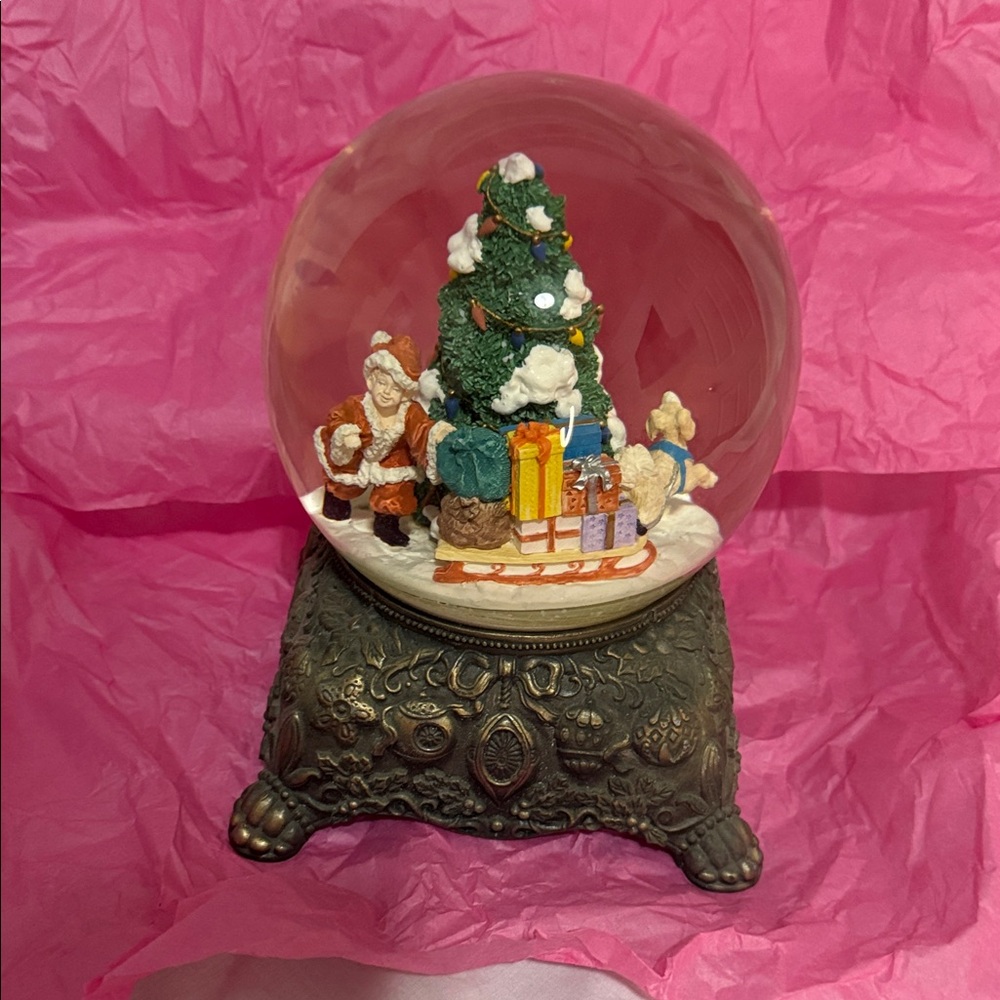 Holiday Snow Globe with Santa & A Christmas Tree along with a Music Box attached